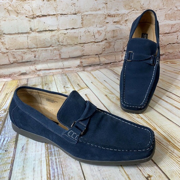 Stacy Adams Other - Stacy Adams Mens Size 13 Blue Suede Leather Square Toe Loafers Dress Shoes